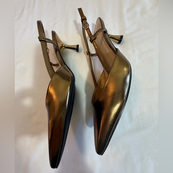 Nine West Metallic Gold Bronze Slingback Kitten Heels size 8 - Picture 6 of 13